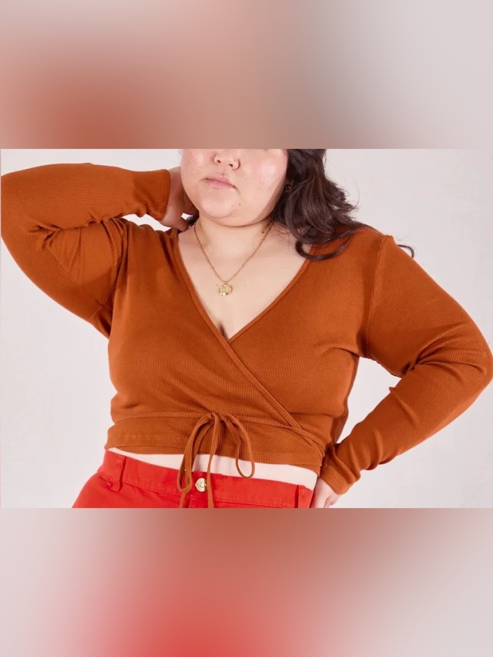 Big Bud Press Wrap Top Long Sleeve Size 3 Copper Brown Orange NWT